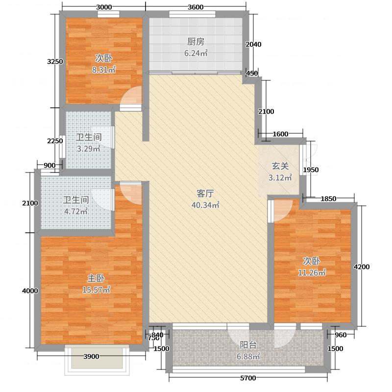 荣盛锦绣学府3室1厅2卫1厨135㎡户型图