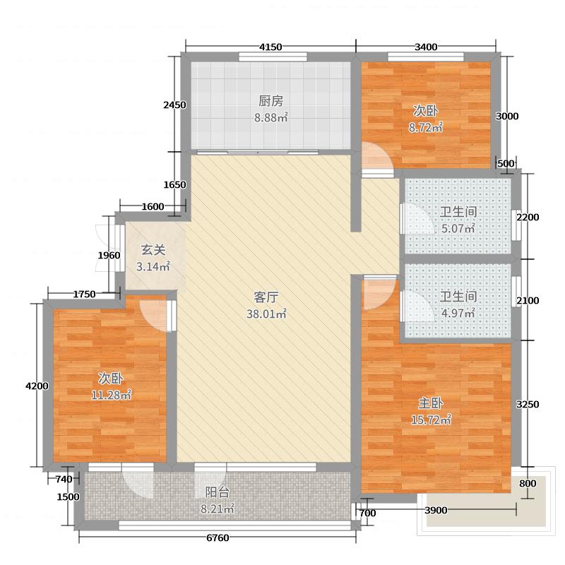 荣盛锦绣学府3室1厅2卫1厨140㎡户型图