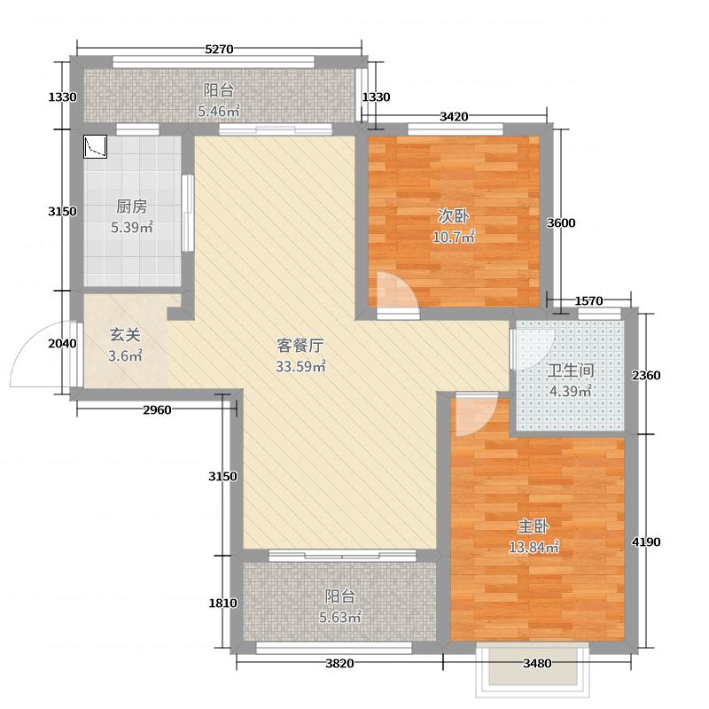 赫石府2室2厅1卫1厨99.00㎡户型图