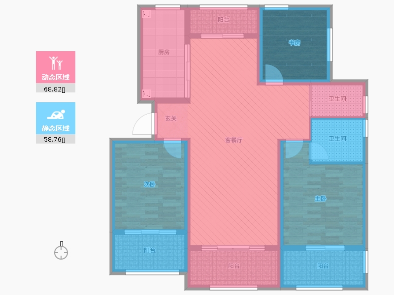 赫石府3室2厅2卫1厨139.00㎡动静分区图