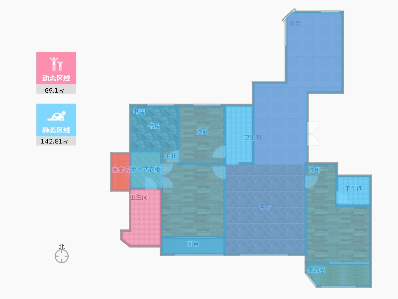 天山九峰3室0厅5卫0厨191.00㎡动静分区图