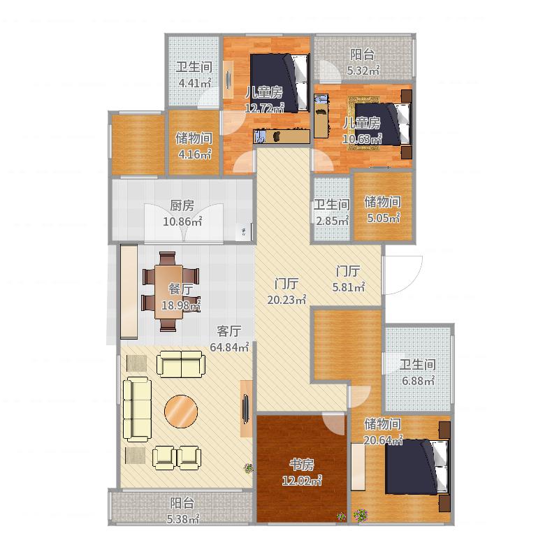 天山九峯3室1厅3卫1厨212㎡户型图