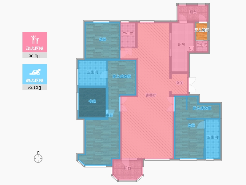 天山九峯4室2厅4卫1厨213.00㎡动静分区图