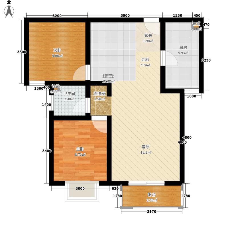 弘石湾2室2厅1卫1厨87.00㎡户型图