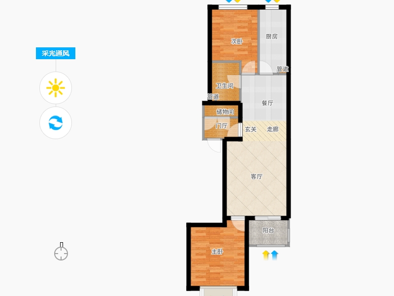 弘石湾2室0厅1卫1厨88.00㎡采光通风图