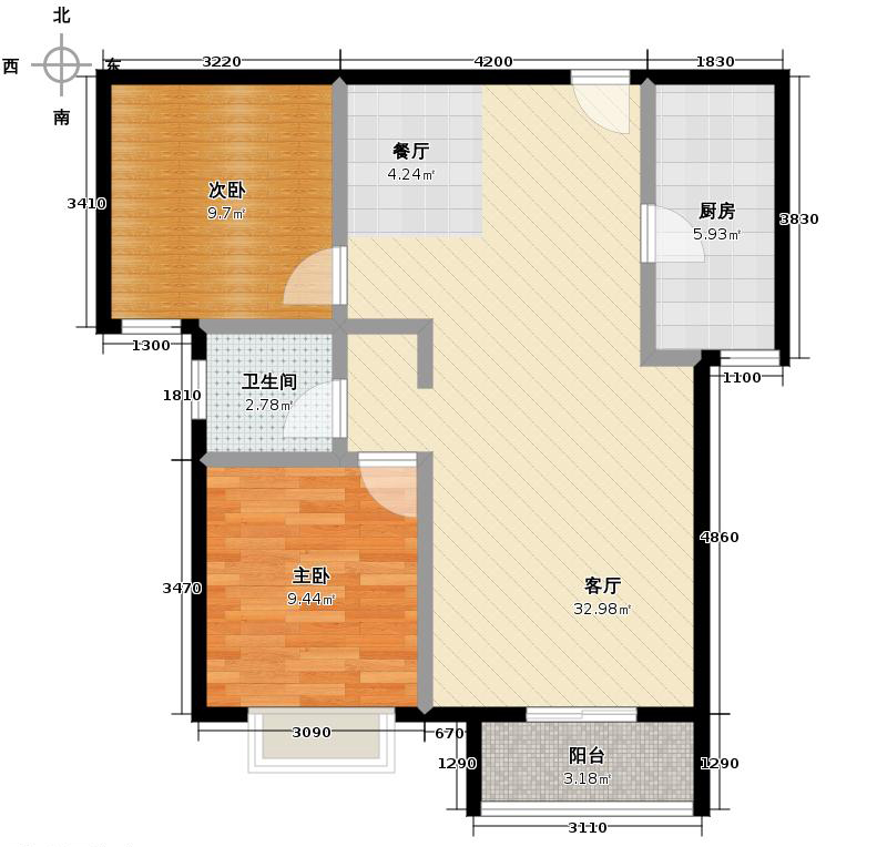 弘石湾2室2厅1卫1厨88.00㎡户型图