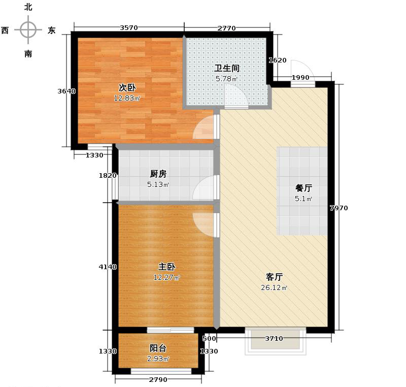 弘石湾2室2厅1卫1厨90㎡户型图