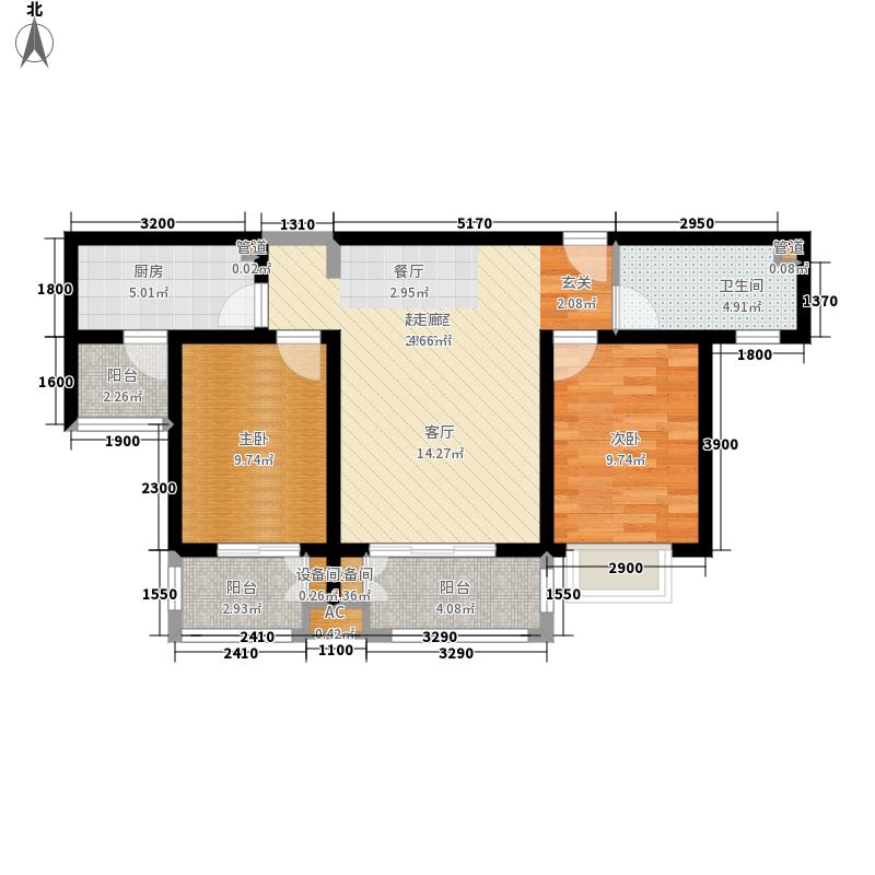 弘石湾2室2厅1卫1厨94.00㎡户型图