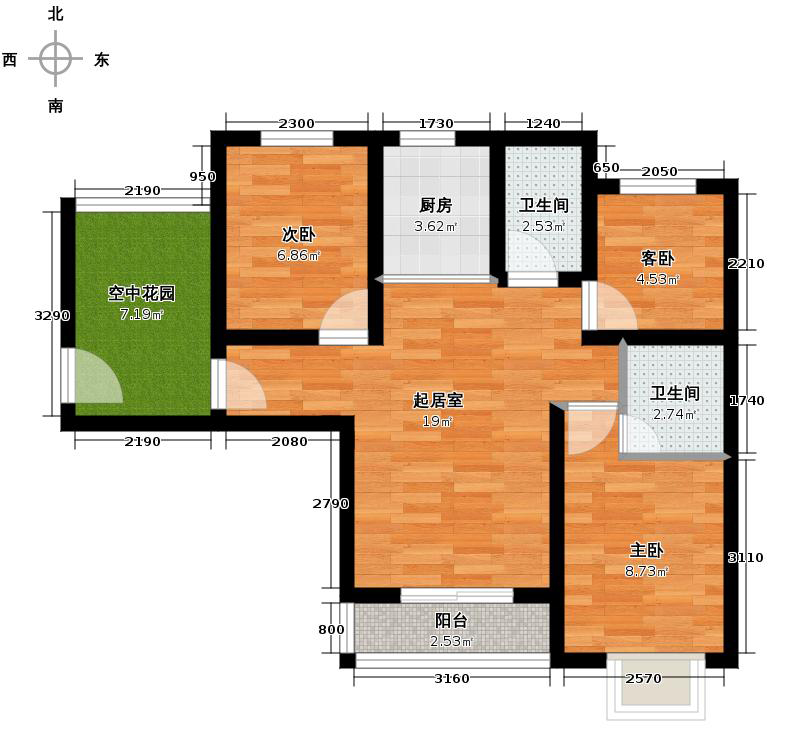 弘石湾3室2厅2卫1厨112.00㎡户型图