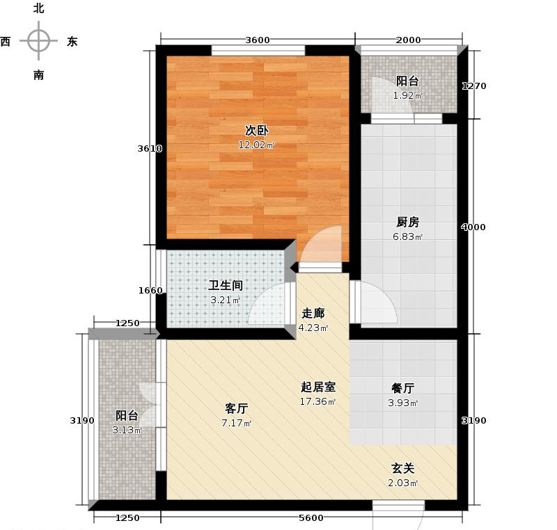 帝王国际1室2厅1卫1厨64㎡户型图