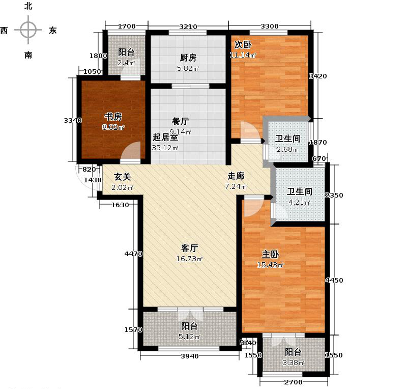 帝王国际3室0厅2卫1厨133㎡户型图