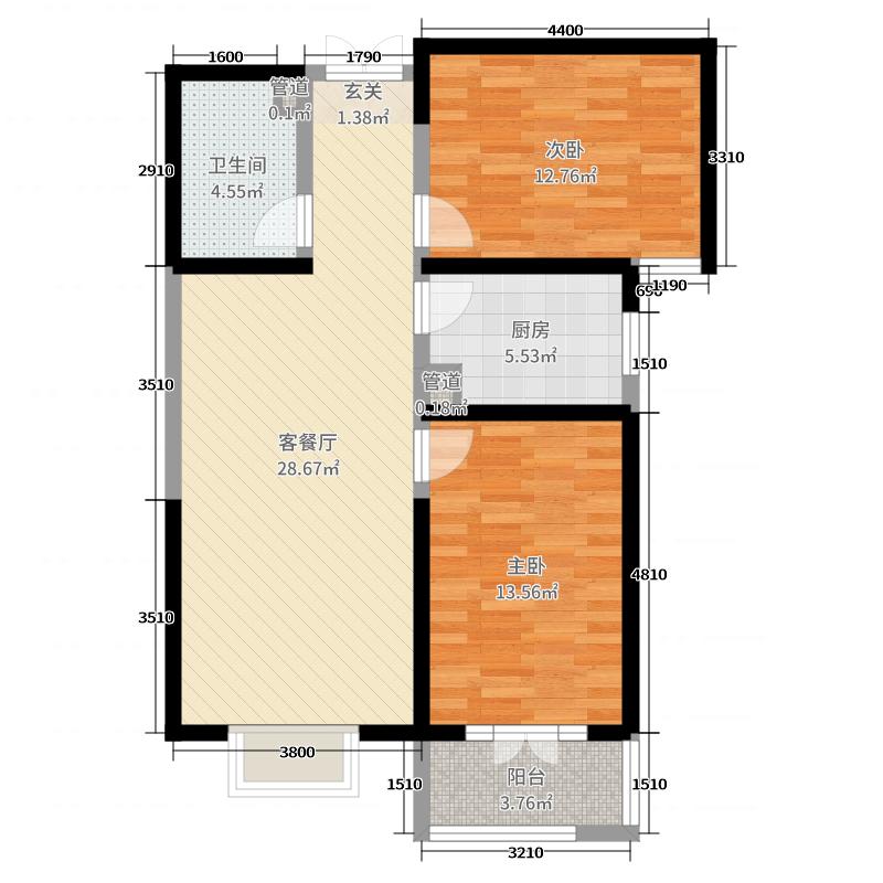 帝王国际2室2厅1卫1厨100.00㎡户型图