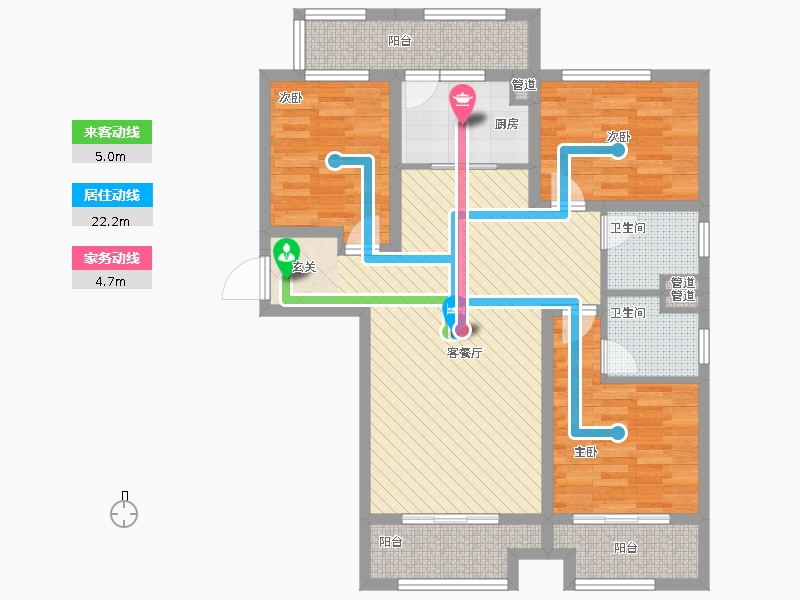 长久中心公园9号3室1厅2卫1厨138㎡动静线图