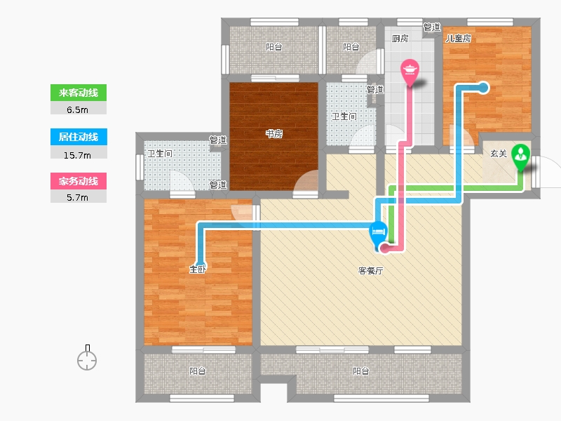 长久中心公园9号3室1厅2卫1厨149㎡动静线图