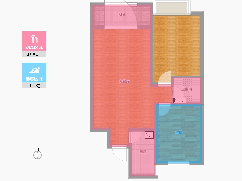 润德天悦城1室2厅1卫1厨78㎡动静分区图