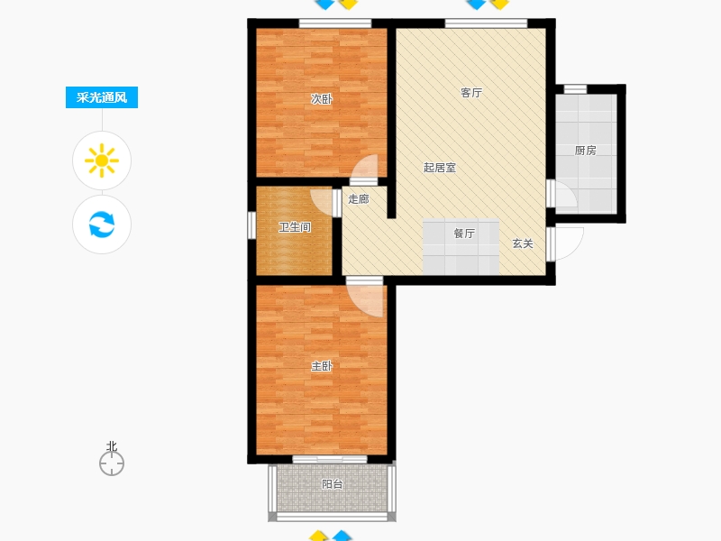 卓升尚郡2室2厅1卫1厨98㎡采光通风图