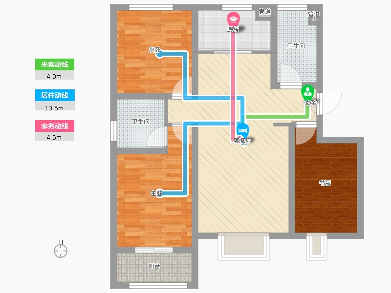 中山尚城3室2厅2卫1厨113㎡动线图