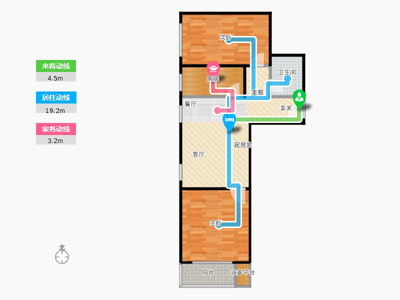 鑫界9号院2室1厅1卫1厨77㎡动线图