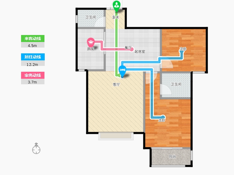 鑫界9号院2室1厅2卫1厨88㎡动线图