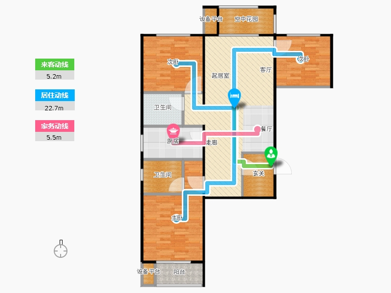 鑫界9号院3室1厅2卫1厨101㎡动线图