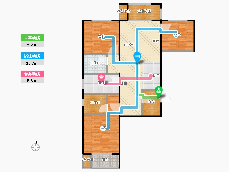 鑫界9号院3室1厅2卫1厨101㎡动线图