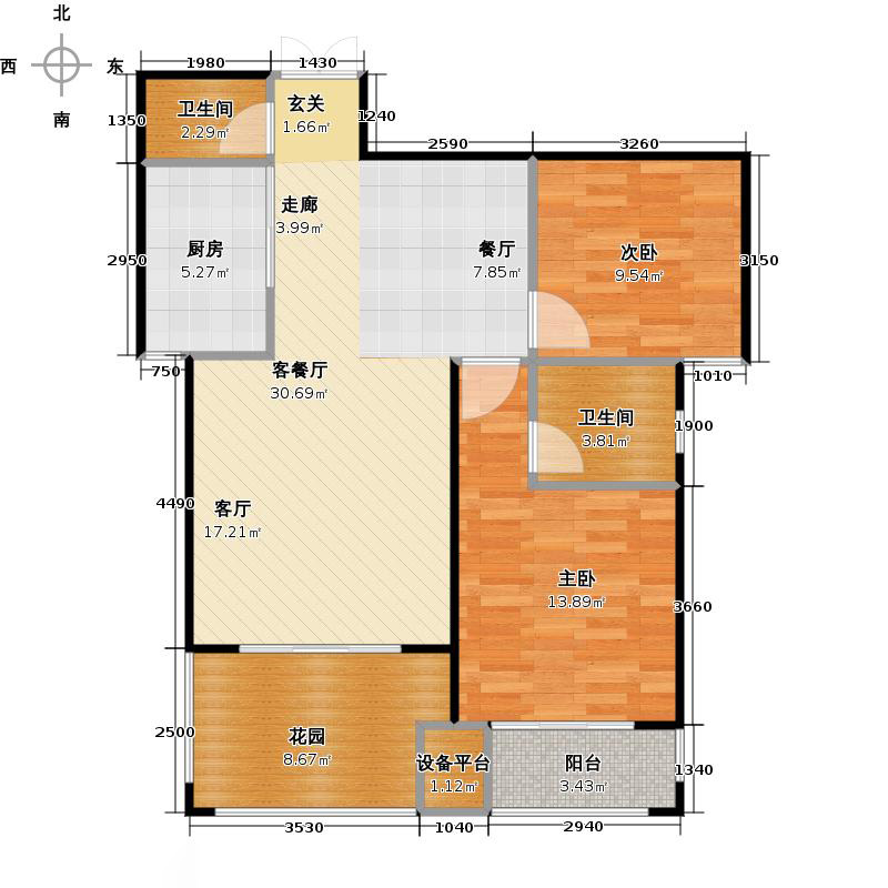 鑫界9号院2室1厅2卫1厨106㎡户型图