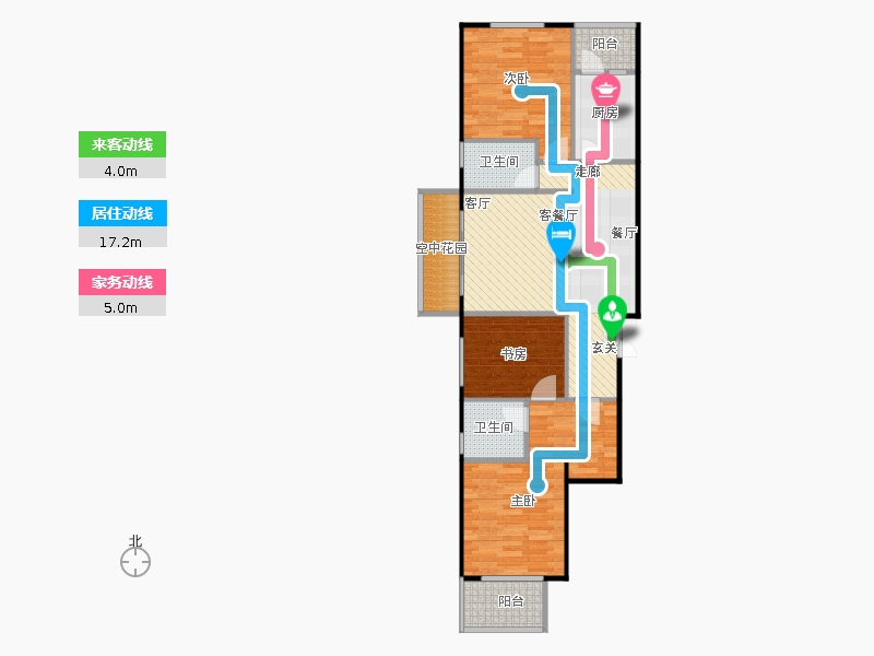 鑫界9号院3室1厅2卫1厨115㎡动线图