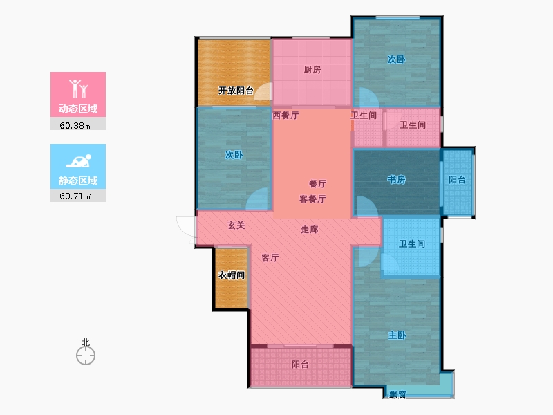 鑫界9号院4室1厅2卫1厨160㎡动静分区图