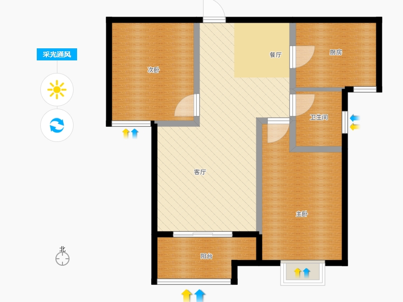 百岛绿城2室2厅1卫1厨88㎡采光通风图