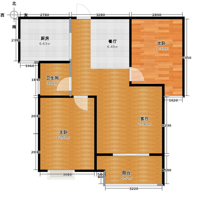 百岛绿城2室2厅1卫1厨89㎡户型图