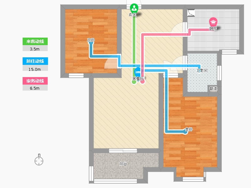 百岛绿城2室2厅1卫1厨90㎡动线图