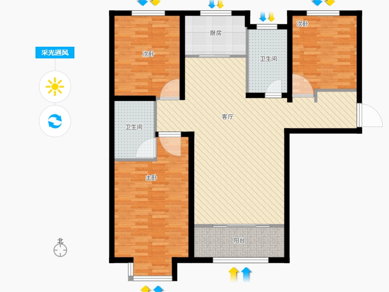 明瀚花香城3室1厅2卫1厨152㎡采光通风图