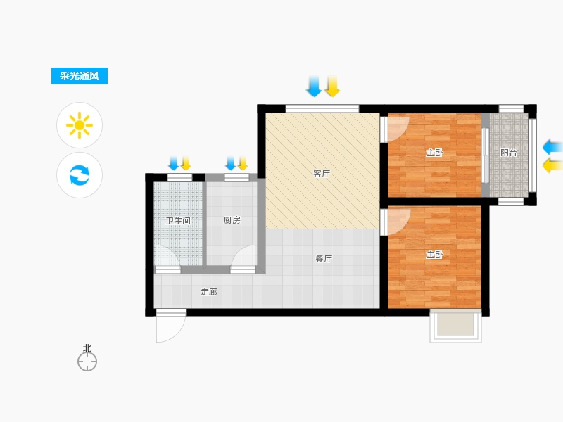 同祥城2室2厅1卫1厨83㎡采光通风图