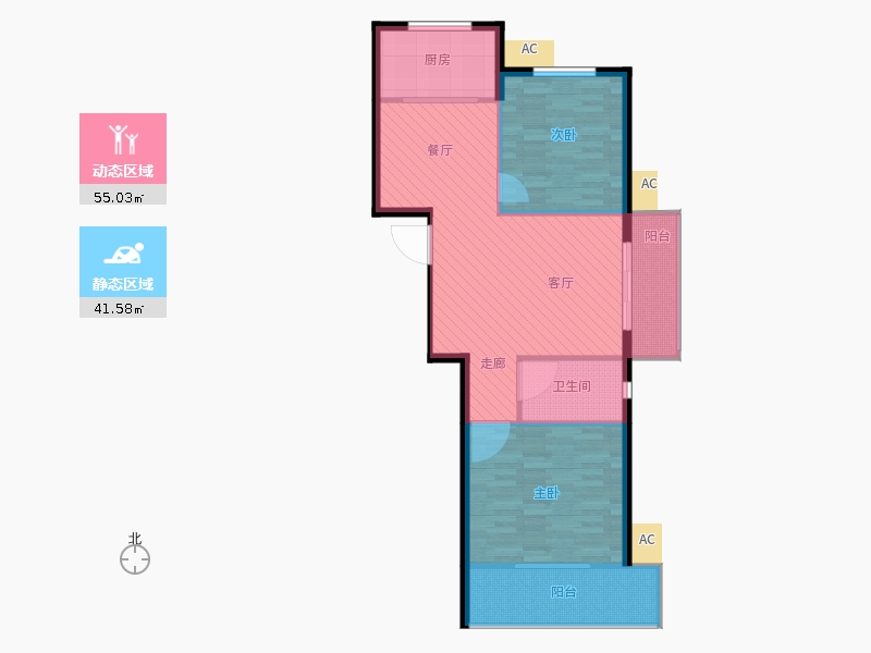 同祥城2室2厅1卫1厨121㎡动静分区图