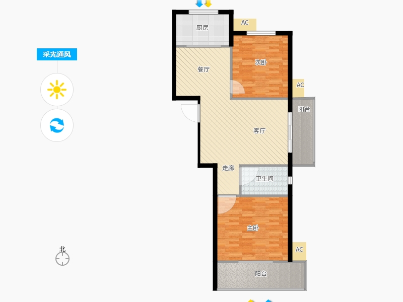 同祥城2室2厅1卫1厨121㎡采光通风图