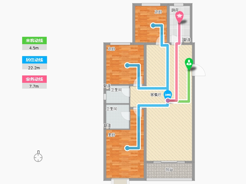 同祥城3室1厅2卫1厨137㎡动线图