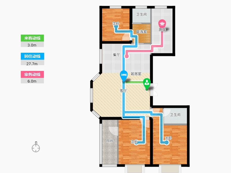 同祥城3室2厅2卫1厨142㎡动线图