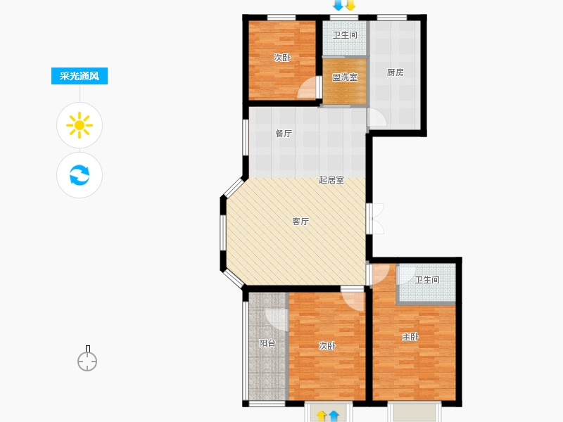 同祥城3室2厅2卫1厨142㎡采光通风图
