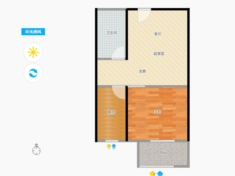 橡嵘湾1室1厅1卫1厨57㎡采光通风图