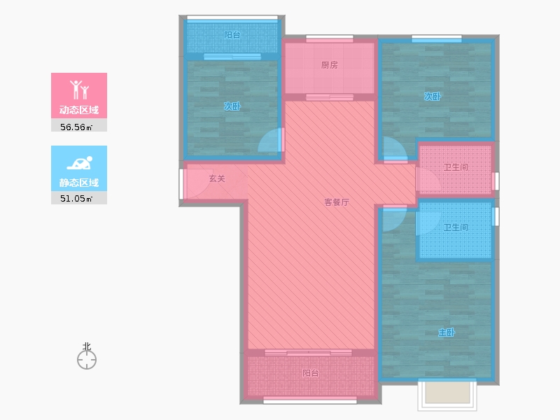 橡嵘湾3室1厅2卫1厨132㎡动静分区图