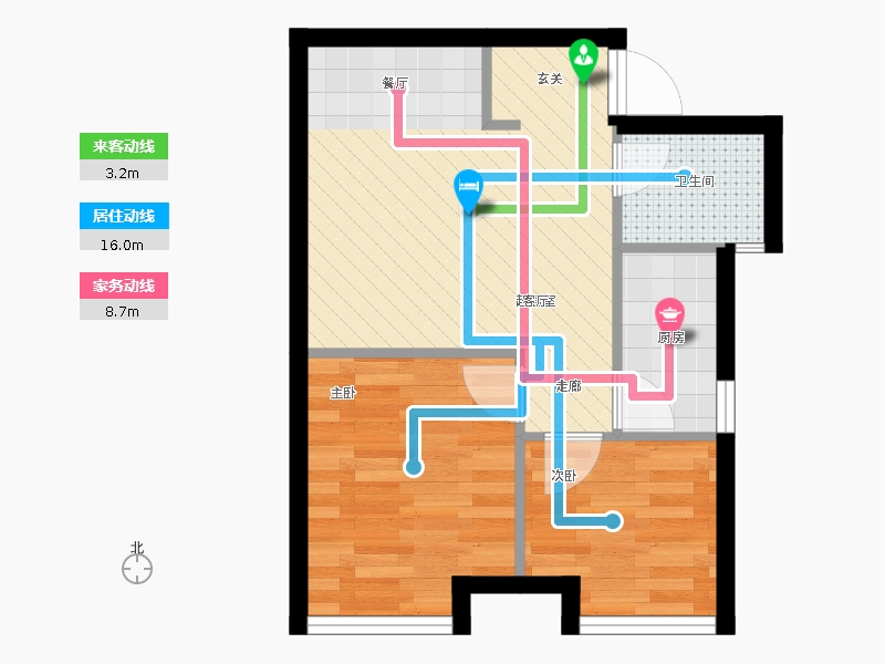 天宁小筑2室2厅1卫1厨64㎡动线图