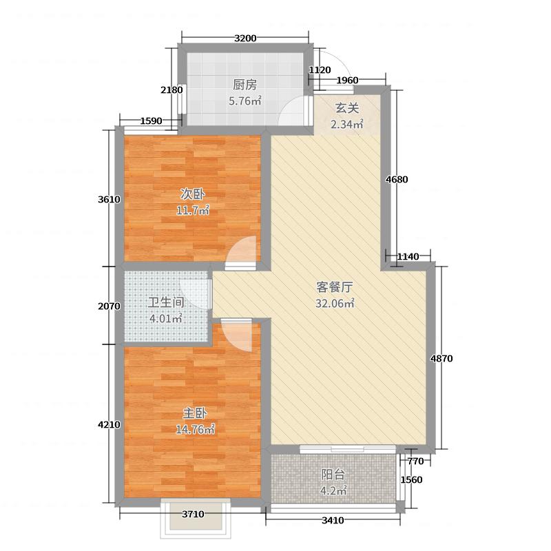 铂宫时代2室2厅1卫1厨89.00㎡户型图