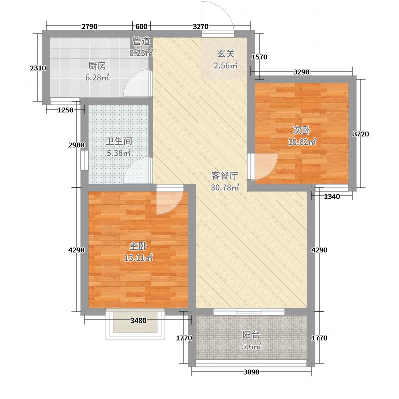 铂宫时代2室2厅1卫1厨90㎡户型图