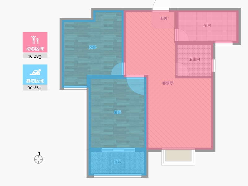 铂宫时代2室2厅1卫1厨93㎡动静分区图